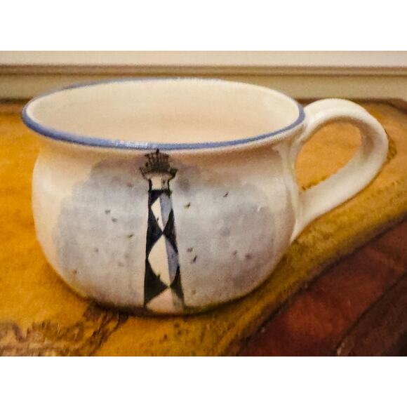 Cagle Rd Pottery North Carolina Litehouse Sailboat Nautical Chowder Bowl Mug NEW - Picture 2 of 5